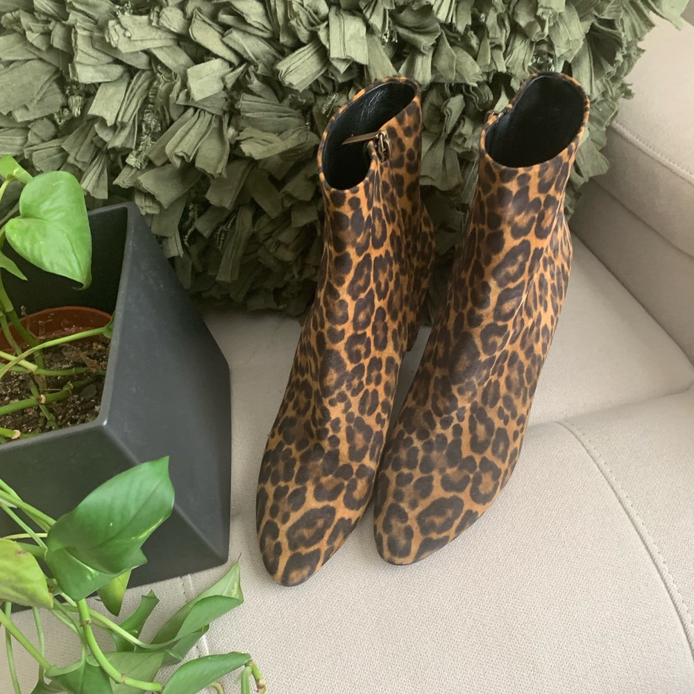 Saint Laurent Leopard-Print Pointed Ankle Booties in Brown and Black